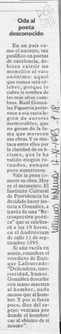 Oda al poeta desconocido  [artículo].
