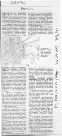 Diamela Eltit ganó Premio Nuez con la novela "Los vigilantes"  [artículo].