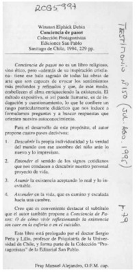 Conciencia de pasos  [artículo] Fray Manuel Alejandro.