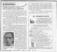 Publican un libro sobre el más grande poeta quillotano  [artículo].