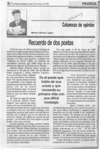 Recuerdo de dos poetas  [artículo] Marino Muñoz Lagos.