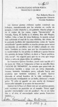 El encrucijado señor poeta Francisco Quiroz  [arTículo] Roberto Bescós.