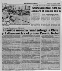 Gabriela Mistral, hace 50 años enamoró al planeta con su poesía  [artículo] Constantino Muñoz Saavedra.