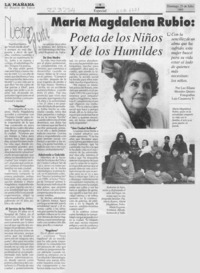 María Magdalena Rubio, poeta de los niños y de los humildes