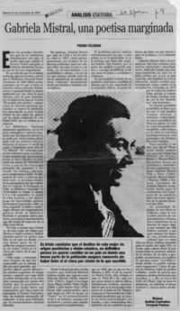 Gabriela Mistral, una poetisa marginada  [artículo] Pedro Celedón.