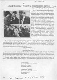 Fernando González-Urizar, una vida dedicada a la poesía  [artículo] Enrique Gajardo Velásquez.