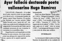 Ayer falleció destacado poeta vallenarino Hugo Ramírez  [artículo].