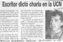 Escritor dictó charla en la UCN  [artículo].