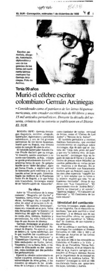 Murió el célebre escritor colombiano Germán Arciniegas  [artículo]