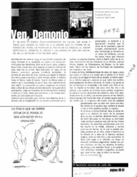 Ven, demonio  [artículo] Marcela Fuentealba