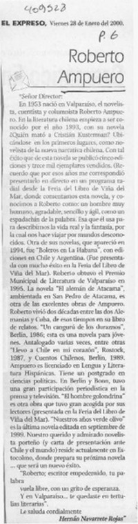 Roberto Ampuero  [artículo] Hernán Navarrete Rojas