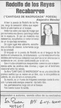 Rodolfo de lo Reyes Recabarren  [artículo] Alejandro Méndez