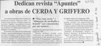 Dedican revista "Apuntes" a obras de Cerda y Griffero  [artículo]