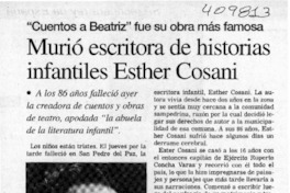 Murió escritora de historias infantiles Esther Cosani  [artículo]