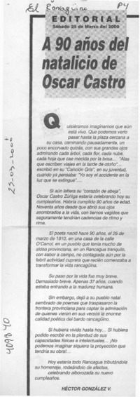 A 90 años del natalicio de Oscar Castro  [artículo] Héctor González V.
