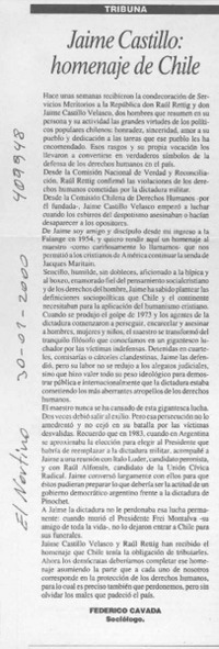 Jaime Castillo, homenaje de Chile  [artículo] Federico Cavada