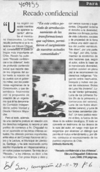 Recado confidencial  [artículo] Alfredo Barría M.