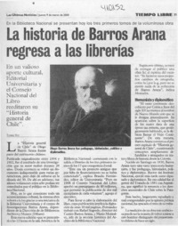 La historia de Barros Arana regresa a las librerías  [artículo] Tomás Vio