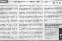 Ociosos, vagabundos y malentretenidos en Chile Colonial  [artículo] Juan Eduardo Vargas