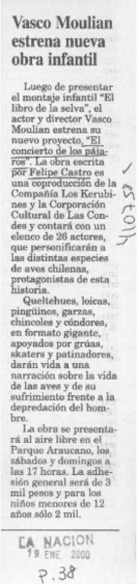 Vasco Moulian estrena nueva obra infantil  [artículo]