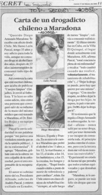 Carta de un drogadicto chileno a Maradona  [artículo]