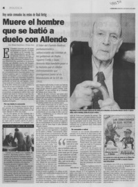 Muere el hombre que se batió a duelo con Allende