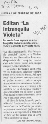 Editan "La vida intranquila"