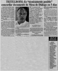 Teitelboim, es "técnicamente posible" concordar documentos de Mesa de Diálogo en 5 días