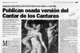 Publican osada versión del Cantar de los cantares  [artículo] Melanie Jösch K.