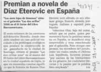 Premian a novela de Díaz Eterovic en España  [artículo] S. U.