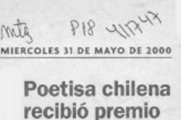 Poetisa chilena recibió premio en España  [artículo]