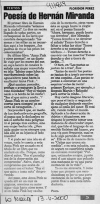 Poesía de Hernán Miranda  [artículo] Floridor Pérez