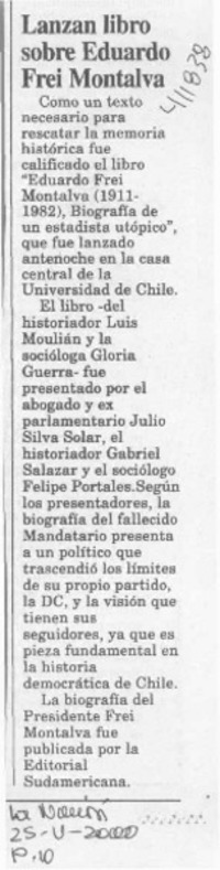 Lanzan libro sobre Eduardo Frei Montalva  [artículo]
