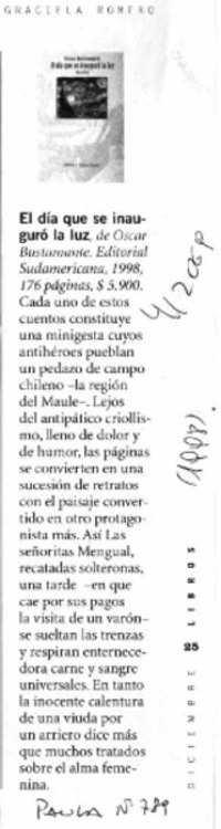 El día que se inauguró la luz  [artículo] Graciela Romero