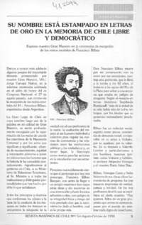 Su nombre está empapado en letras de oro en la memoria de Chile libre y democrático  [artículo]