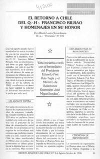 El retorno a Chile del Q. H. Francisco Bilbao y homenajes en su honor  [artículo] Alfredo Lastra Norambuena