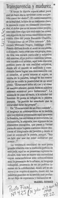 Transparencia y madurez  [artículo] Isabel Gómez
