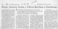 Bono, Jeremy Irons y otros recitan a Dorfman  [artículo]