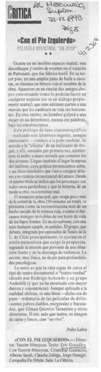 "Con el pie izquierdo"  [artículo] Pedro Labra