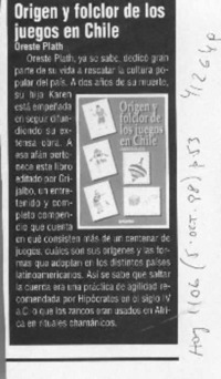 Origen y folclor de los juegos en Chile  [artículo]