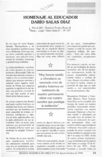 Homenaje al educador Darío Salas Díaz  [artículo] Rodolfo Flores Rojas