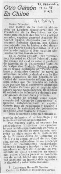 Otro garzón en Chiloé  [artículo] Laureano Marcelli Oyarzo