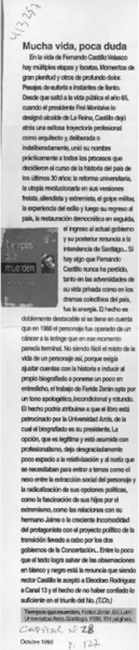 Mucha vida, poca duda  [artículo] T. Ch.