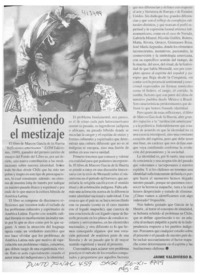 Asumiendo el mestizaje  [artículo] Jaime Valdivieso B.