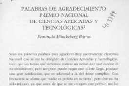 Palabras de agradecimiento Premio Nacional de Ciencias Aplicadas y Tecnológicas  [artículo]