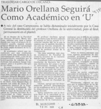 Mario Orellana seguirá como académico en "U"  [artículo]