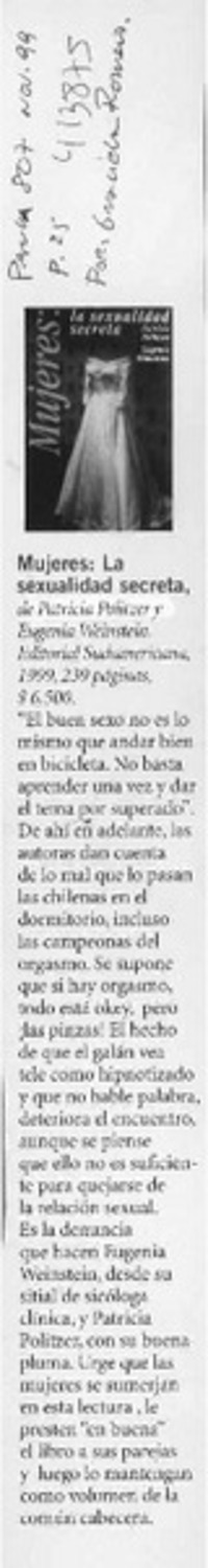 Mujeres, la sexualidad secreta  [artículo] Graciela Romero