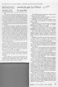 Benigno Avalos anuncia que La Parca lo acecha  [artículo]