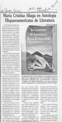 María Cristina Aliaga en Antología Hispoanoamericana de Literatura  [artículo]