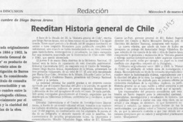Reeditan historia general de Chile  [artículo] E. U. S.